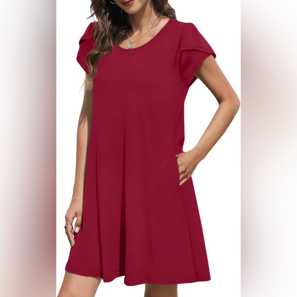 Summer Dress for Women Short Sleeve Crew Neck Casual Tshirt dress; size XL